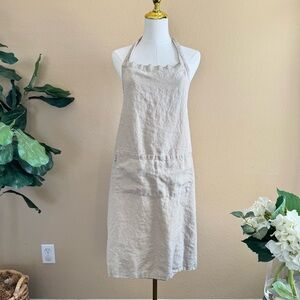 Magic Linen 100% Linen Dual Pocket Bib Apron Beige 35x34 Garden Craft Neutral